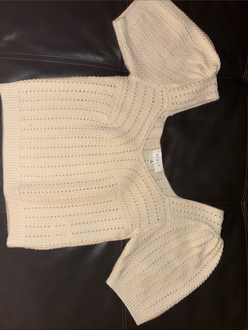 Anthropologie Mable Cream Knit Puff-Sleeve Sweater